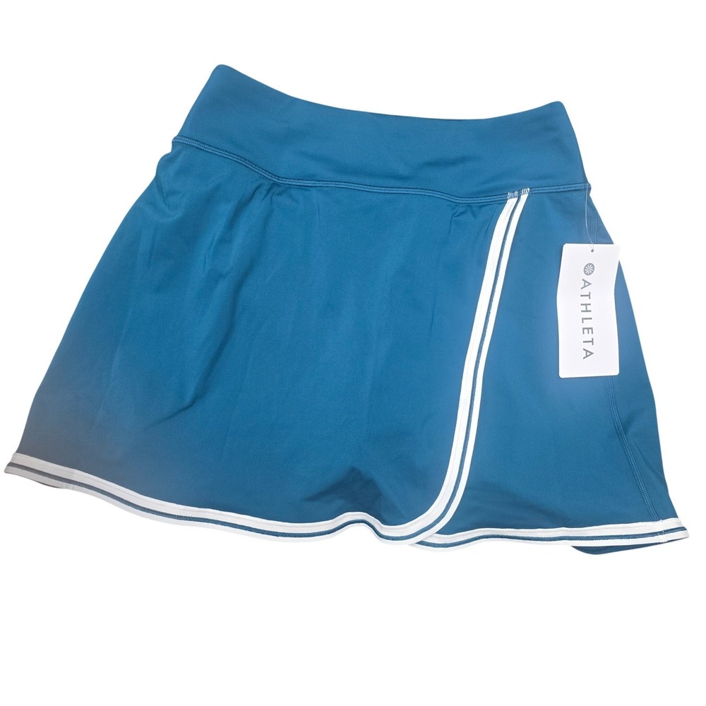 Athleta Crosscourt Tipped Skort Teal Blue White Swiftlite Tennis Golf Skirt S